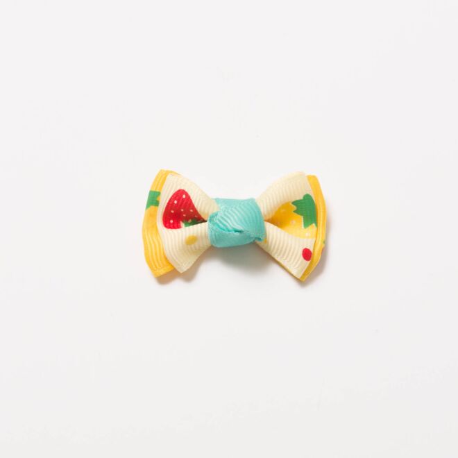 Grosgrain-Schleife Multi II 4cm Erdbeeren gelb-rot-mint