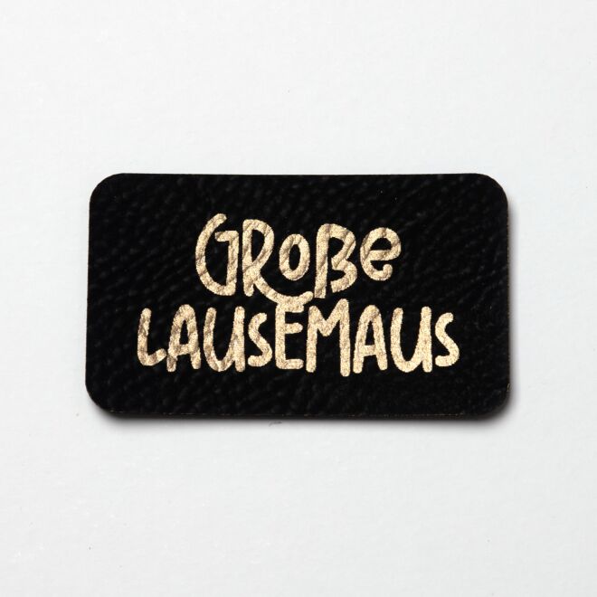 Kunstlederlabel Große Lausemaus (schwarz/gold)