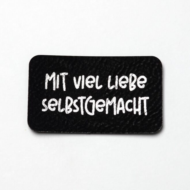 Kunstlederlabel Mit viel Liebe gemacht (schwarz/silber)