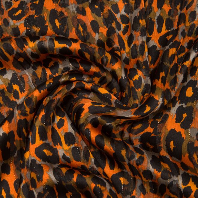 Chiffon mit Lurexstreifen Leomuster orange