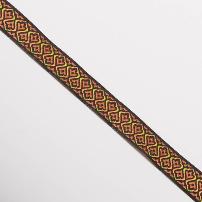 1,5cm Jacquard-Webband "Blumenbordüre" rost/gelb