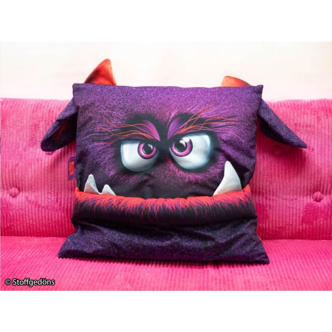 Samtstoff Monsta Pillows lila/rot (120cm Panel)